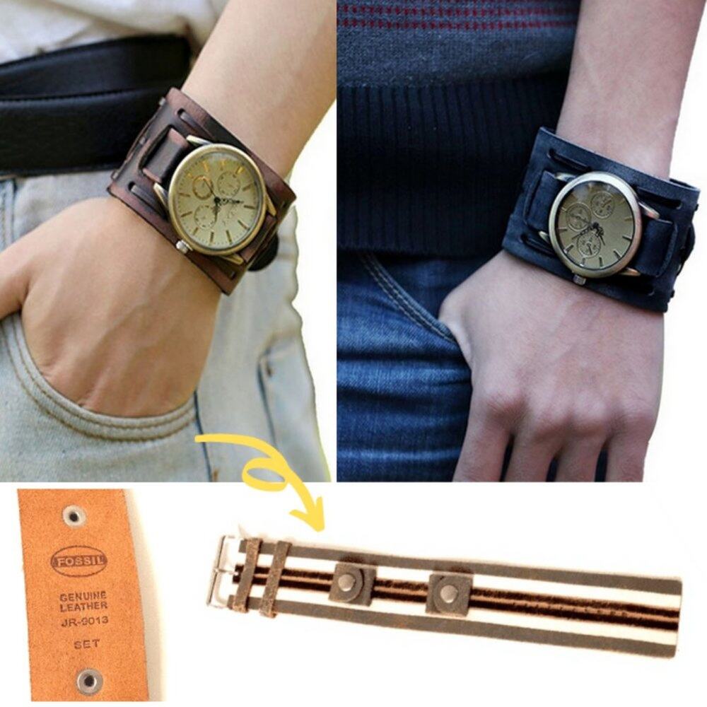 Fossil wide leather wristbands watch NWOT gray